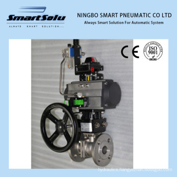 Stainless Steel Pneumatic Ball Valve with Limited Switch Hand Wheel